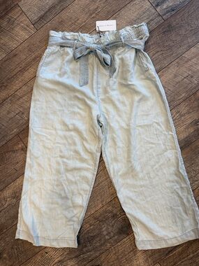Chelsea & Theodore Light Blue Paperbag Waist Cropped Pants